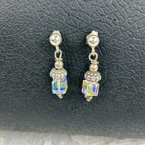 Boutique Sterling Silver Bead & Crystal Dangle Earrings Romantic Dainty Sparkly
